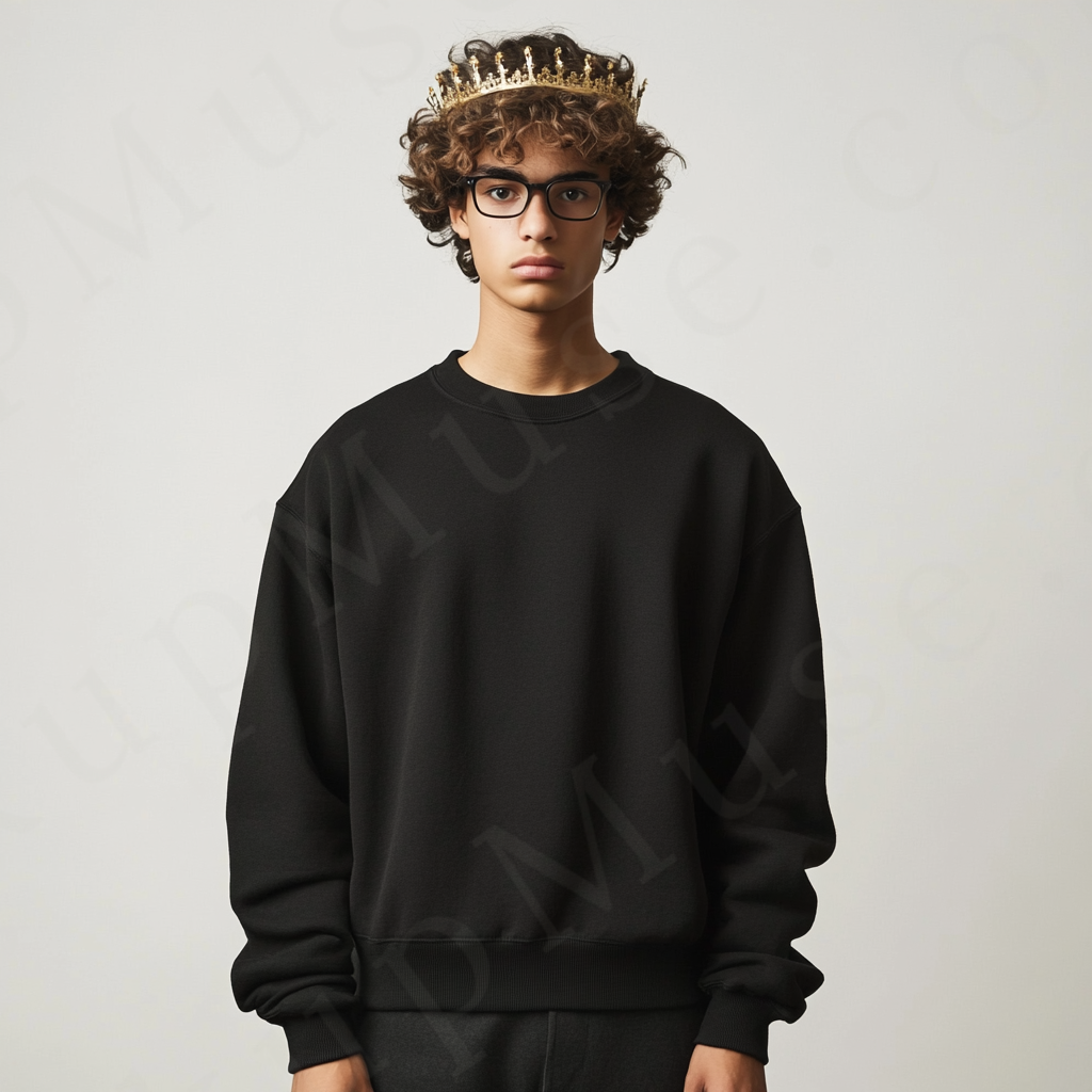 Men’s black crewneck sweatshirt mockup front view - Gildan 18000 style - number 80