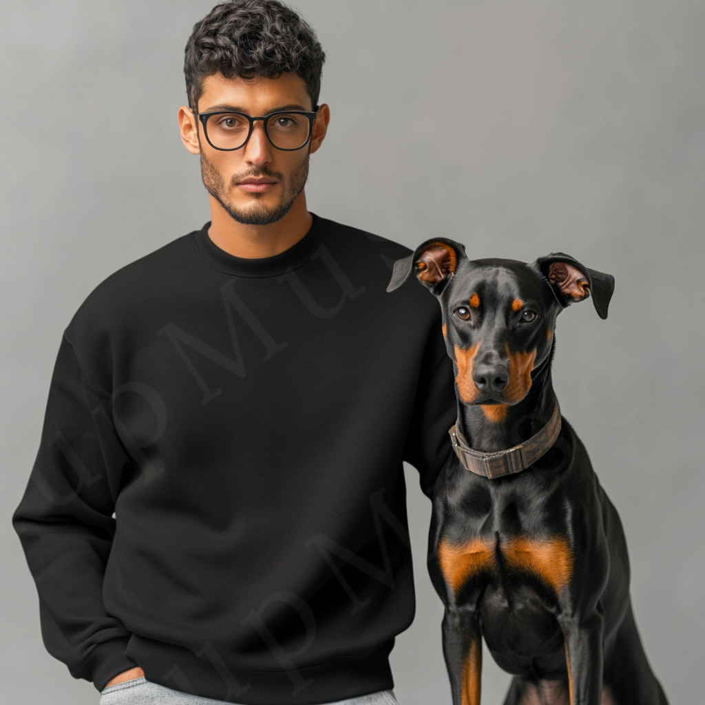 Men’s black crewneck sweatshirt mockup front view - Gildan 18000 style - number 83
