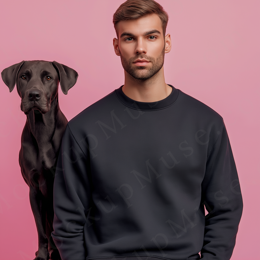 Men’s black crewneck sweatshirt mockup front view - Gildan 18000 style - number 84