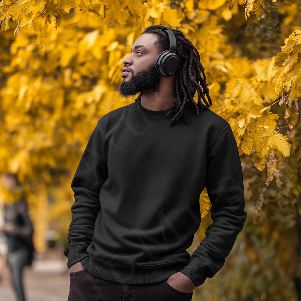 Men’s black crewneck sweatshirt mockup front view - Gildan 18000 style - number 87