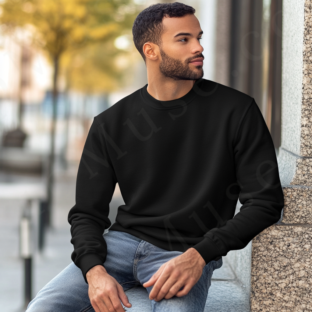 Men’s black crewneck sweatshirt mockup front view - Gildan 18000 style - number 88