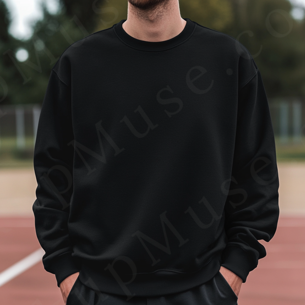 Men’s black crewneck sweatshirt mockup front view - Gildan 18000 style - number 90
