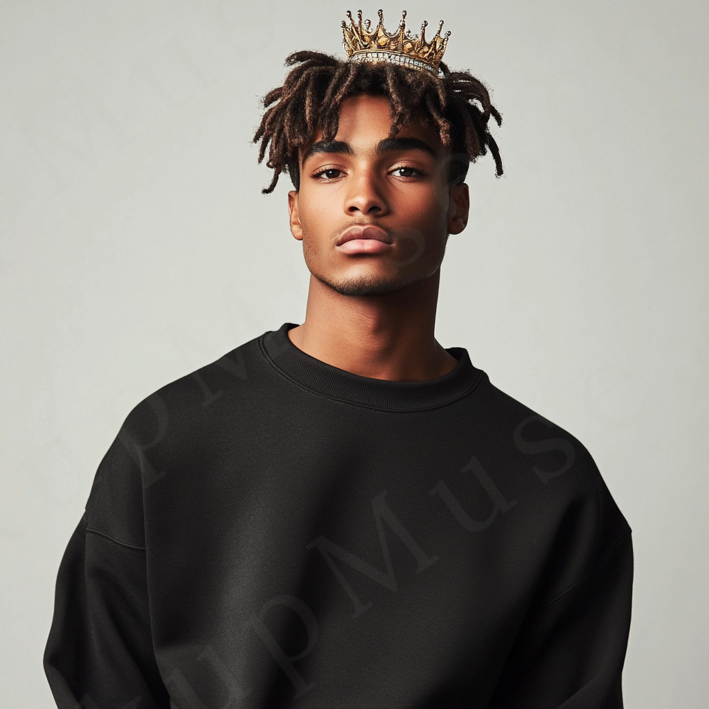 Men’s black crewneck sweatshirt mockup front view - Gildan 18000 style - number 91