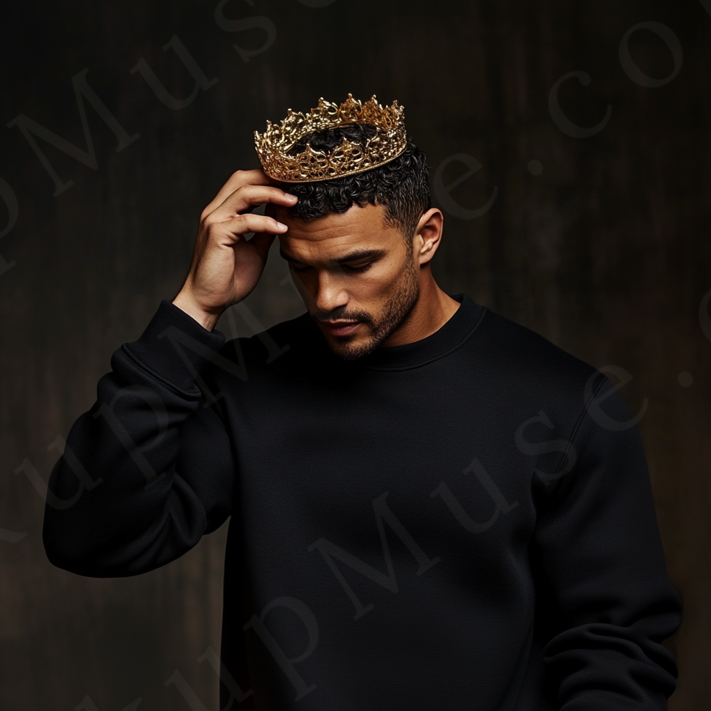 Men’s black crewneck sweatshirt mockup front view - Gildan 18000 style - number 93