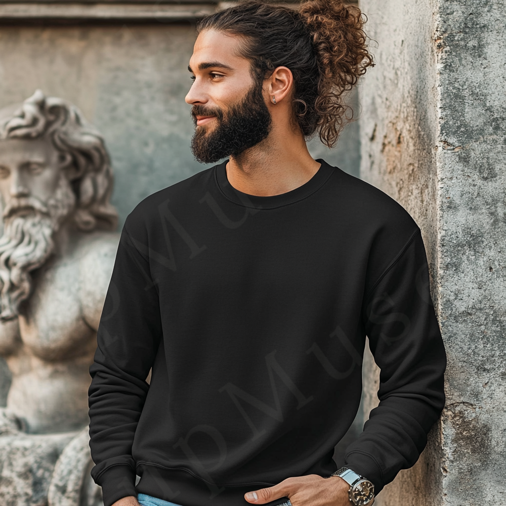 Men’s black crewneck sweatshirt mockup front view - Gildan 18000 style - number 94