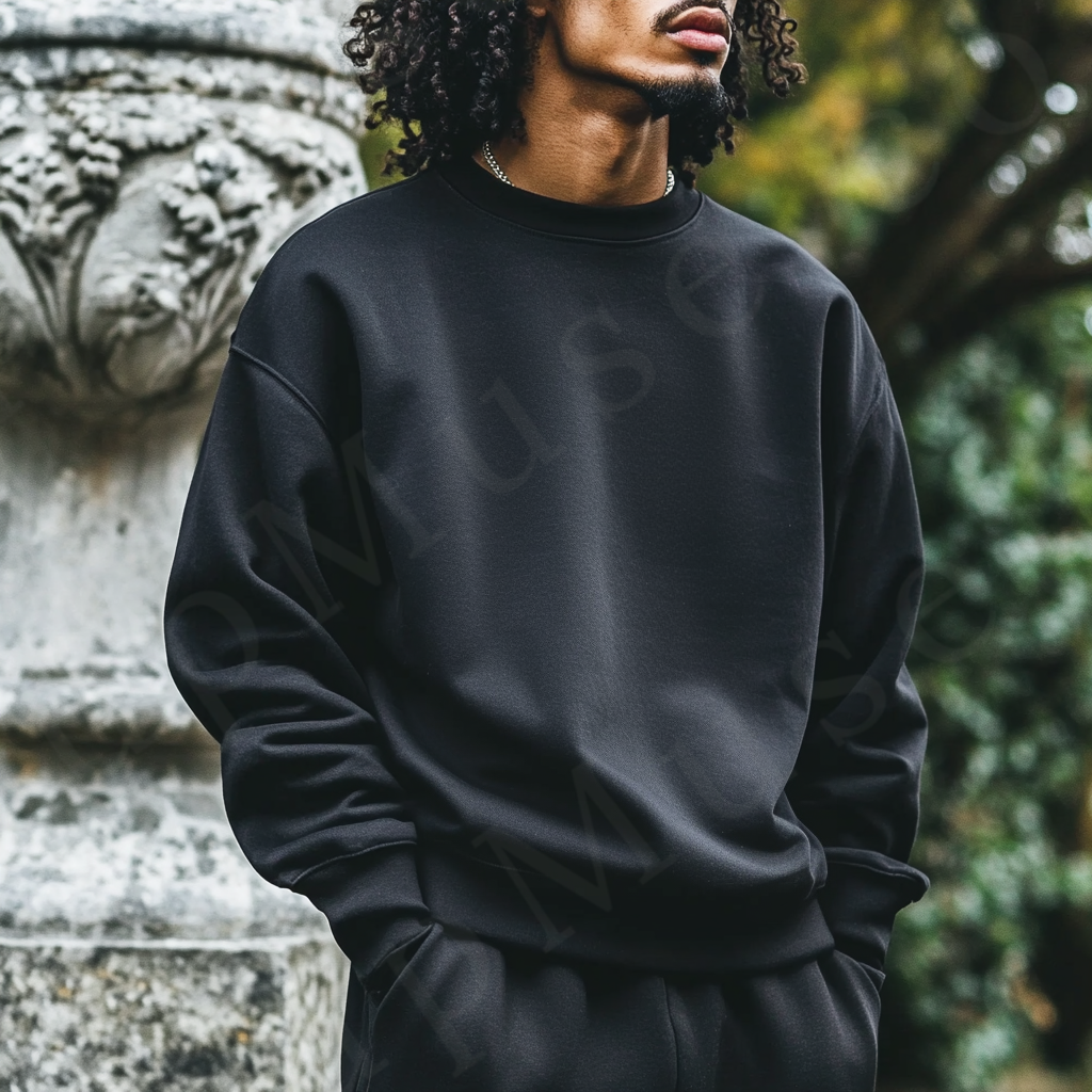 Men’s black crewneck sweatshirt mockup front view - Gildan 18000 style - number 96