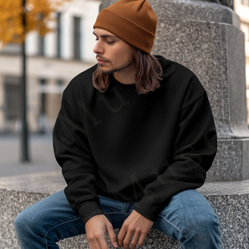 Men’s black crewneck sweatshirt mockup front view - Gildan 18000 style - number 97