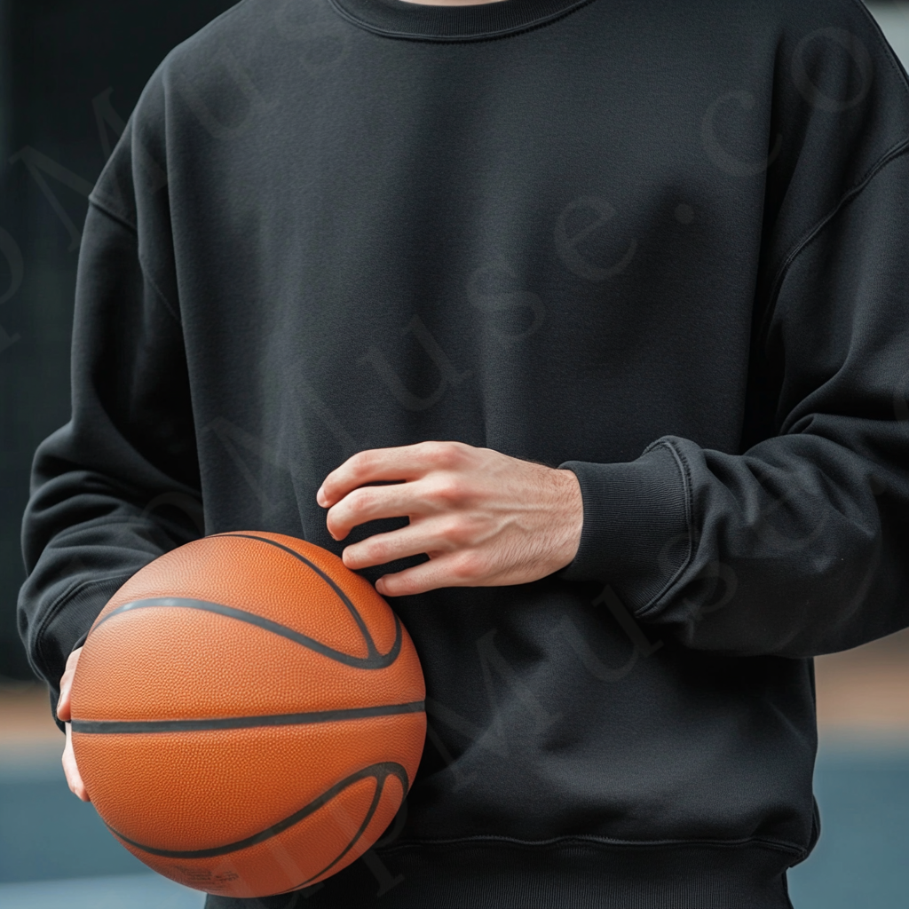 Men’s black crewneck sweatshirt mockup front view - Gildan 18000 style - number 98