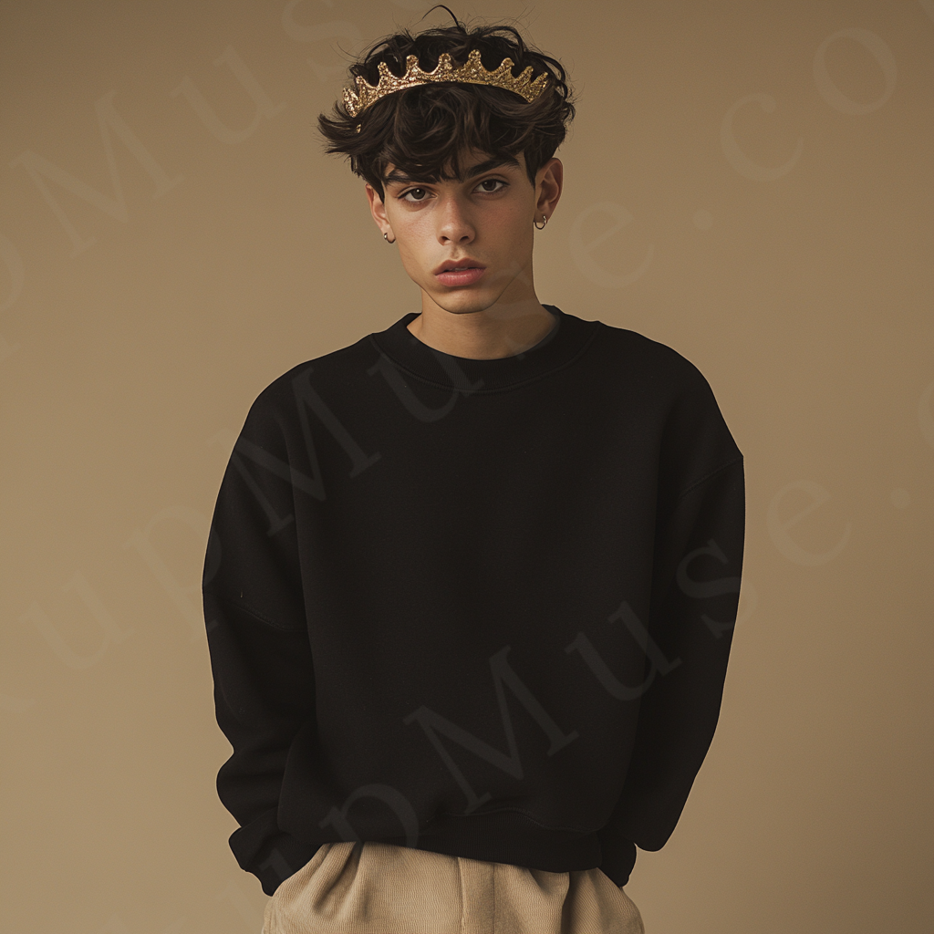 Men’s black crewneck sweatshirt mockup front view - Gildan 18000 style - number 99