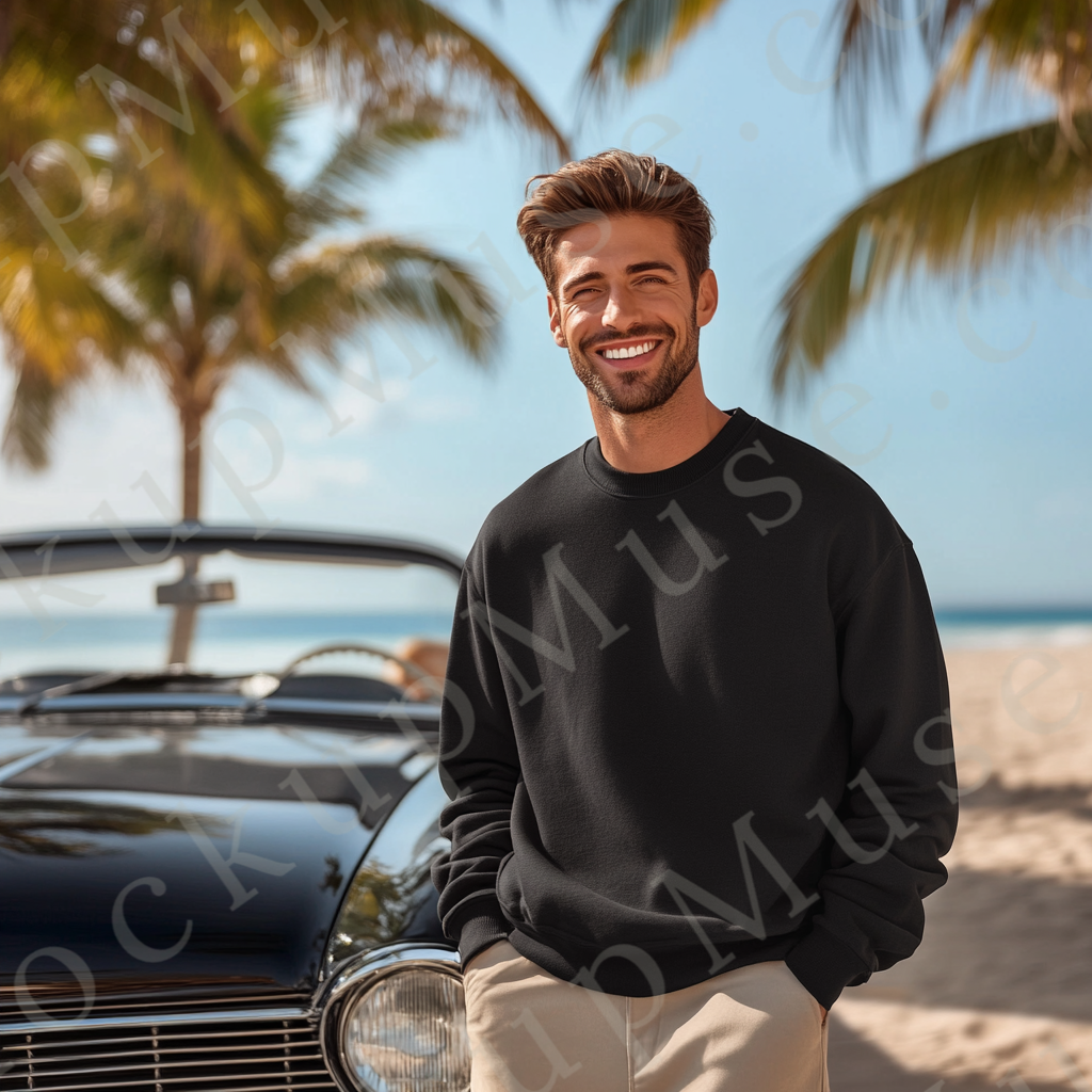 Sweatshirt Mockup, Black- Men’s, Beach Lifestyle