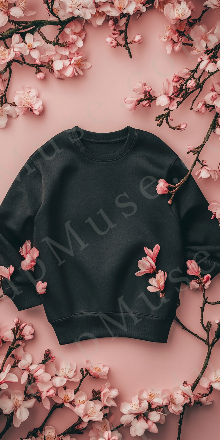 Sweatshirt Mockup – Gildan 18000 Black Women’s, Flat Lay Studio digital mockup, no model, high resolution