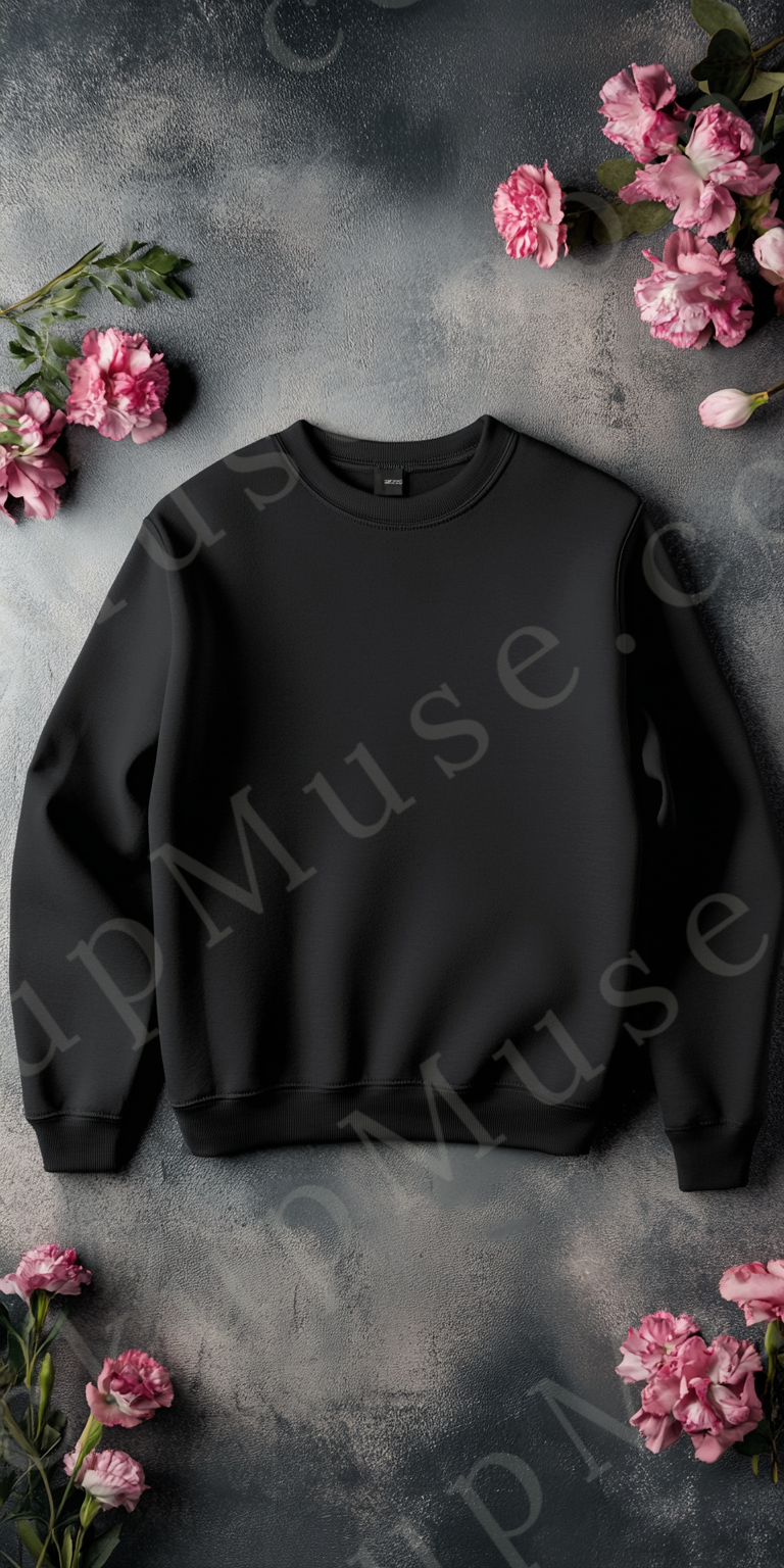 Sweatshirt Mockup – Gildan 18000 Black Women’s, Flat Lay Studio digital mockup, no model, high resolution