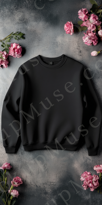 Sweatshirt Mockup – Gildan 18000 Black Women’s, Flat Lay Studio digital mockup, no model, high resolution