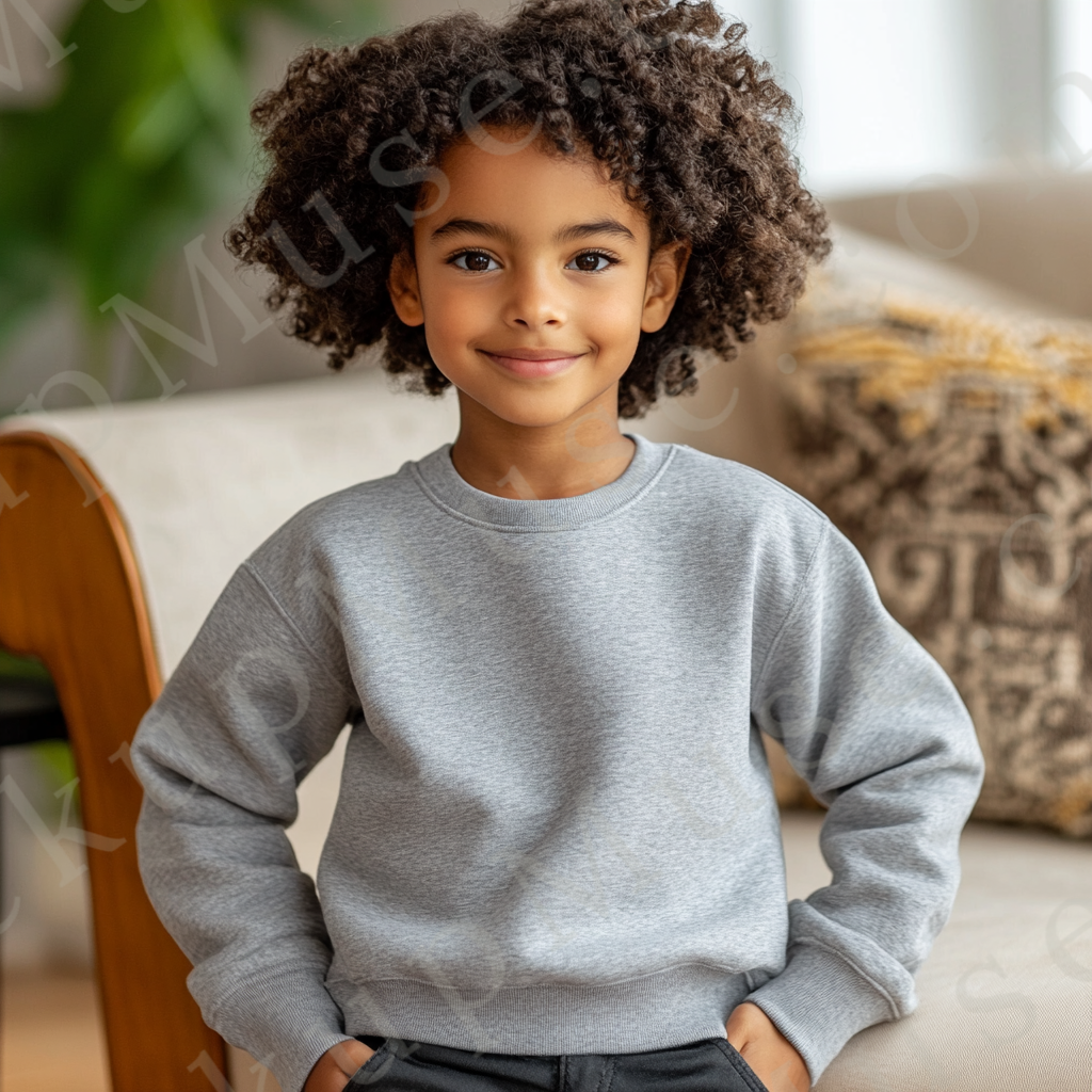 Kids Grey Sweatshirt Mockup - Front View, Gildan 18000 Style