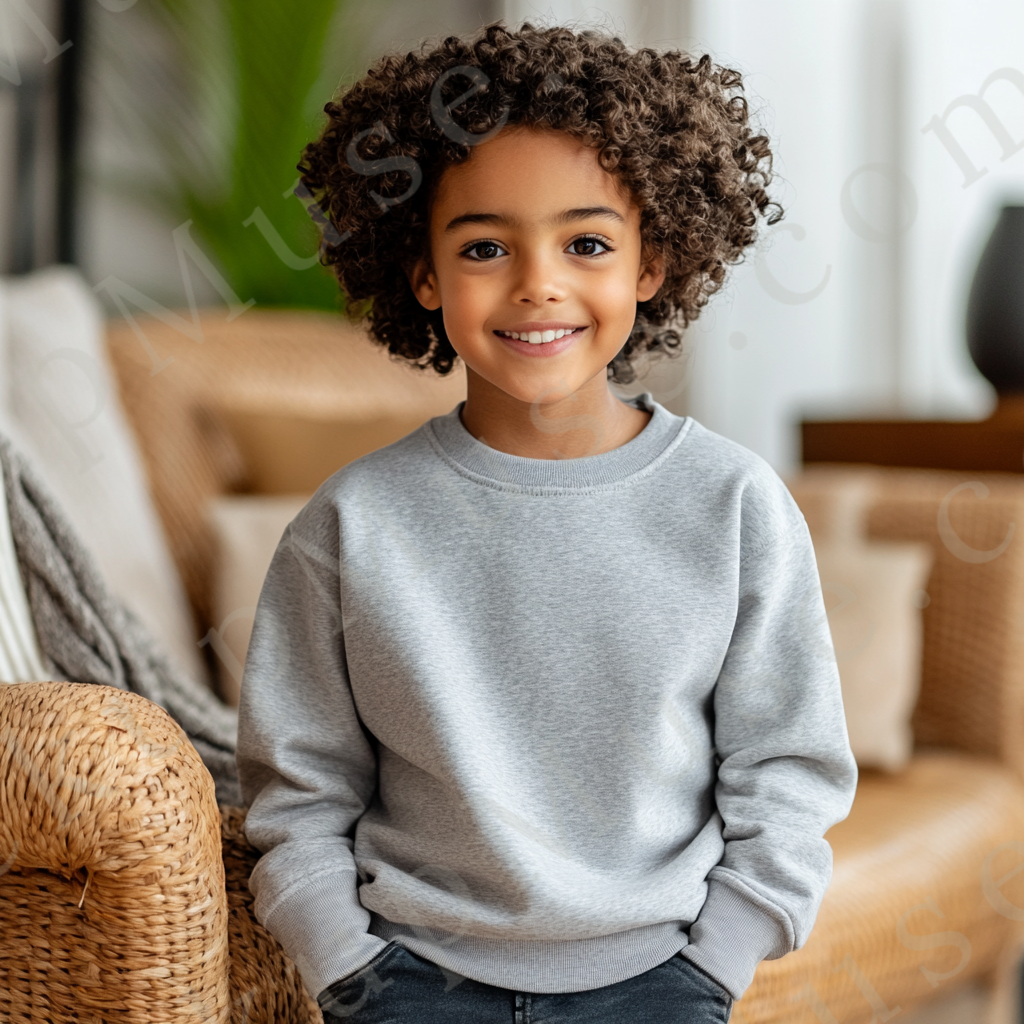 Kids Grey Sweatshirt Mockup - Front View, Gildan 18000 Style