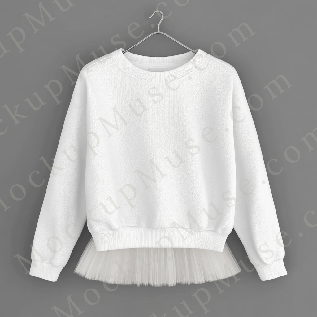 Gildan 18000 Crewneck Sweatshirt mockup styled with tutu skirt, women’s fashion front view