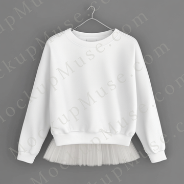 Gildan 18000 Crewneck Sweatshirt mockup styled with tutu skirt, women’s fashion front view