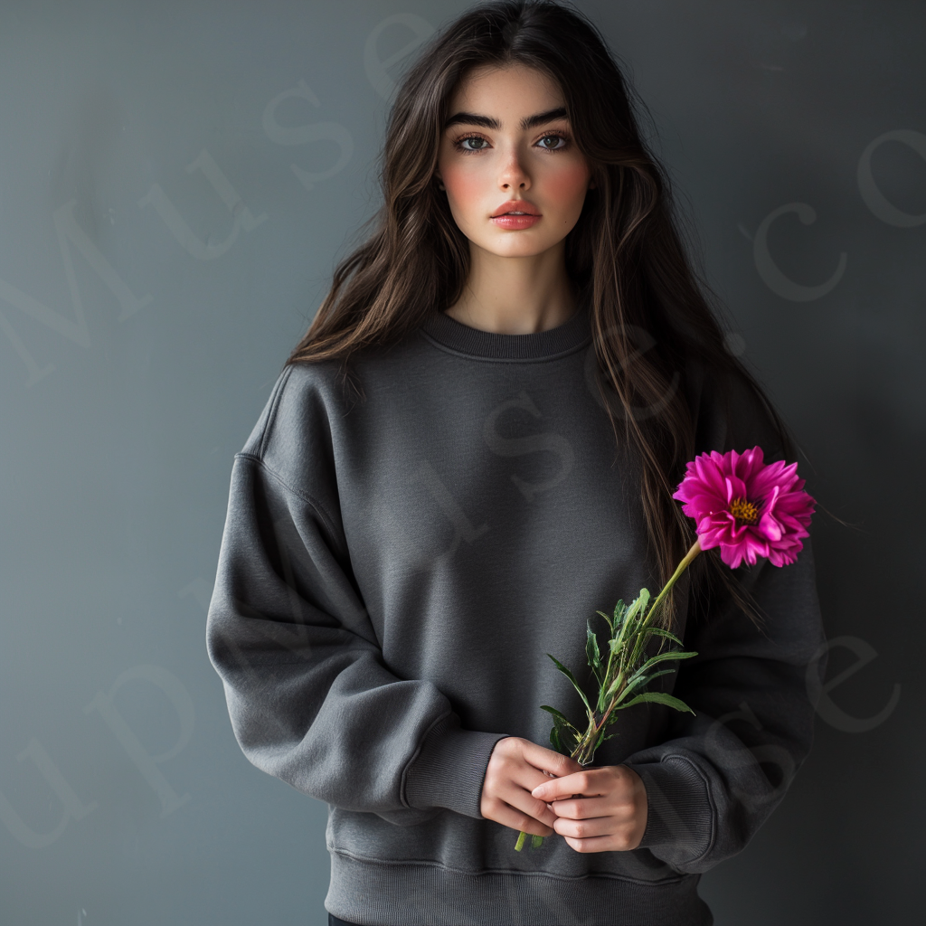 Women's Grey Sweatshirt Mockup – Studio Background