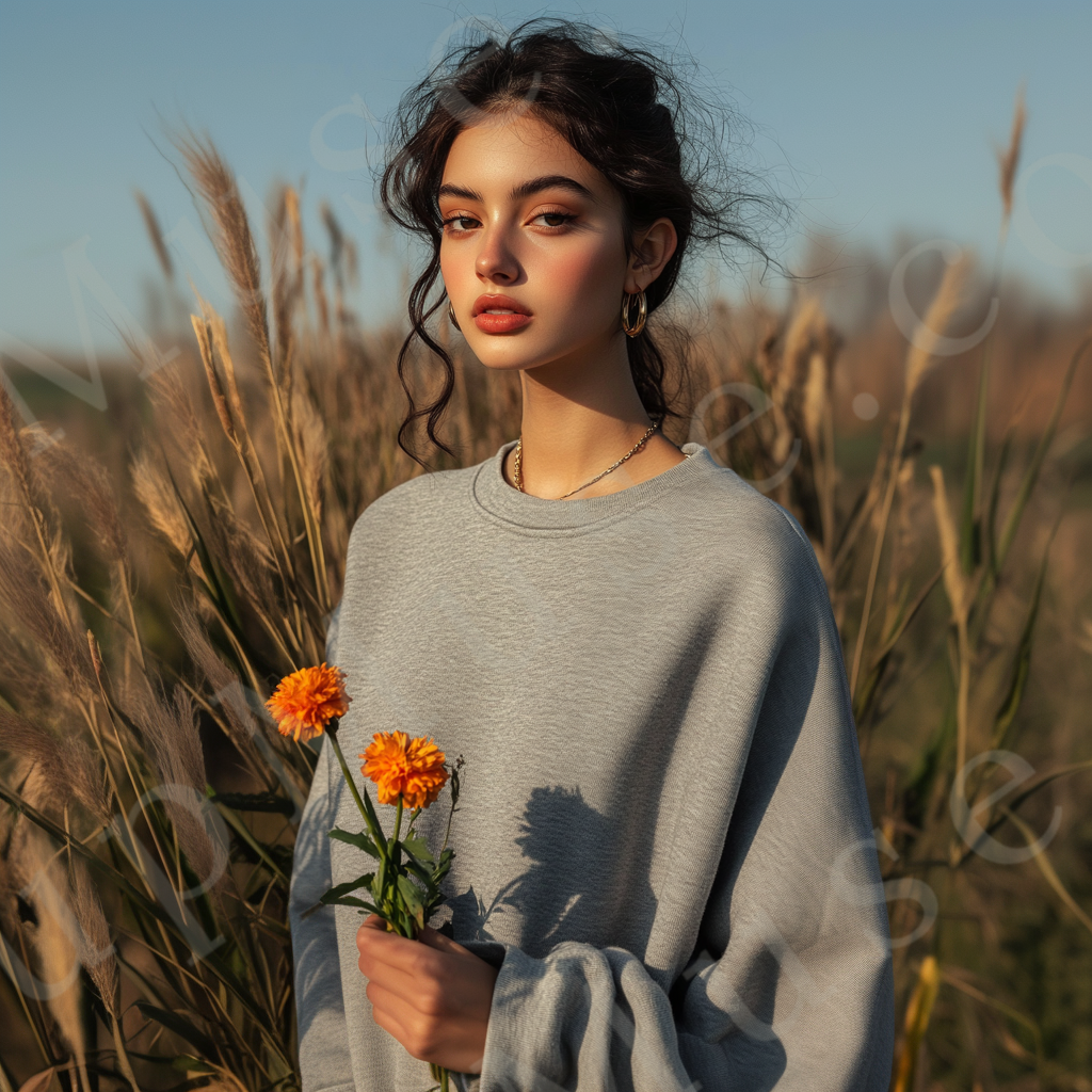 Women's Grey Sweatshirt Mockup – Lifestyle Scene