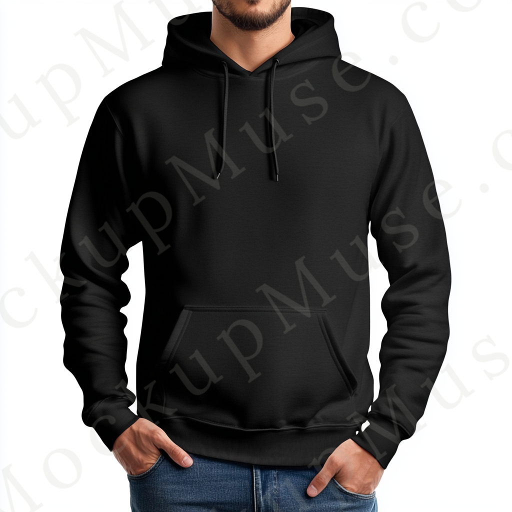Men’s black Gildan 18500 hoodie mockup, studio scene, front view, digital download.