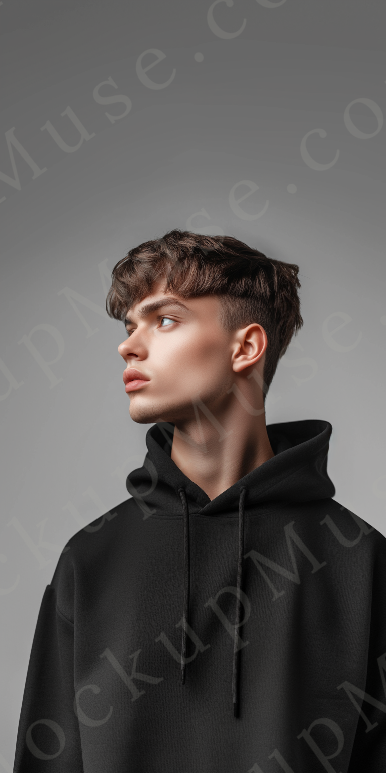 Hoodie Mockup – Black Pullover (Gildan 18500 fit), Men's, Studio Scene, Front View