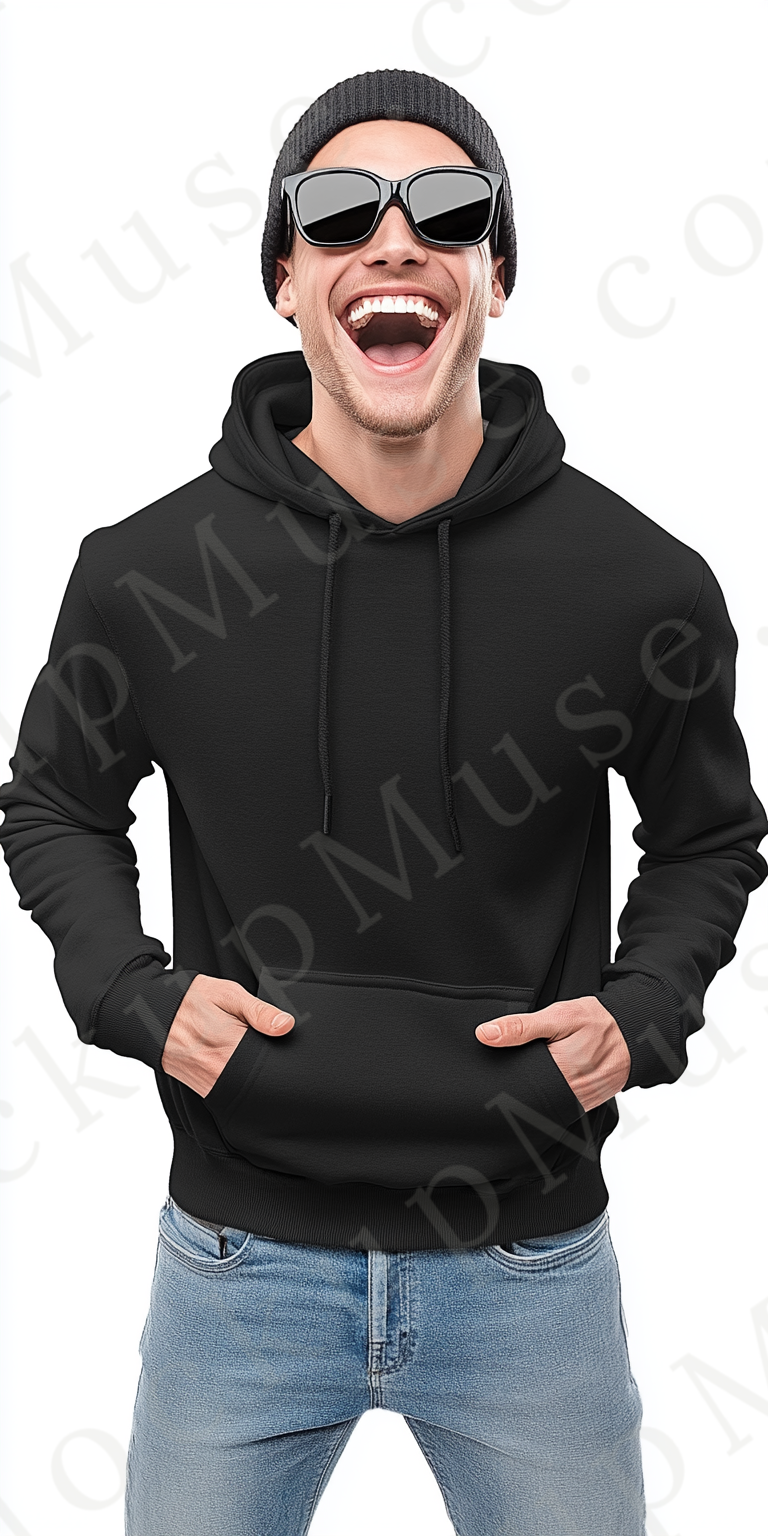 Hoodie Mockup – Black Pullover (Gildan 18500 fit), Men's, Studio Scene, Front View