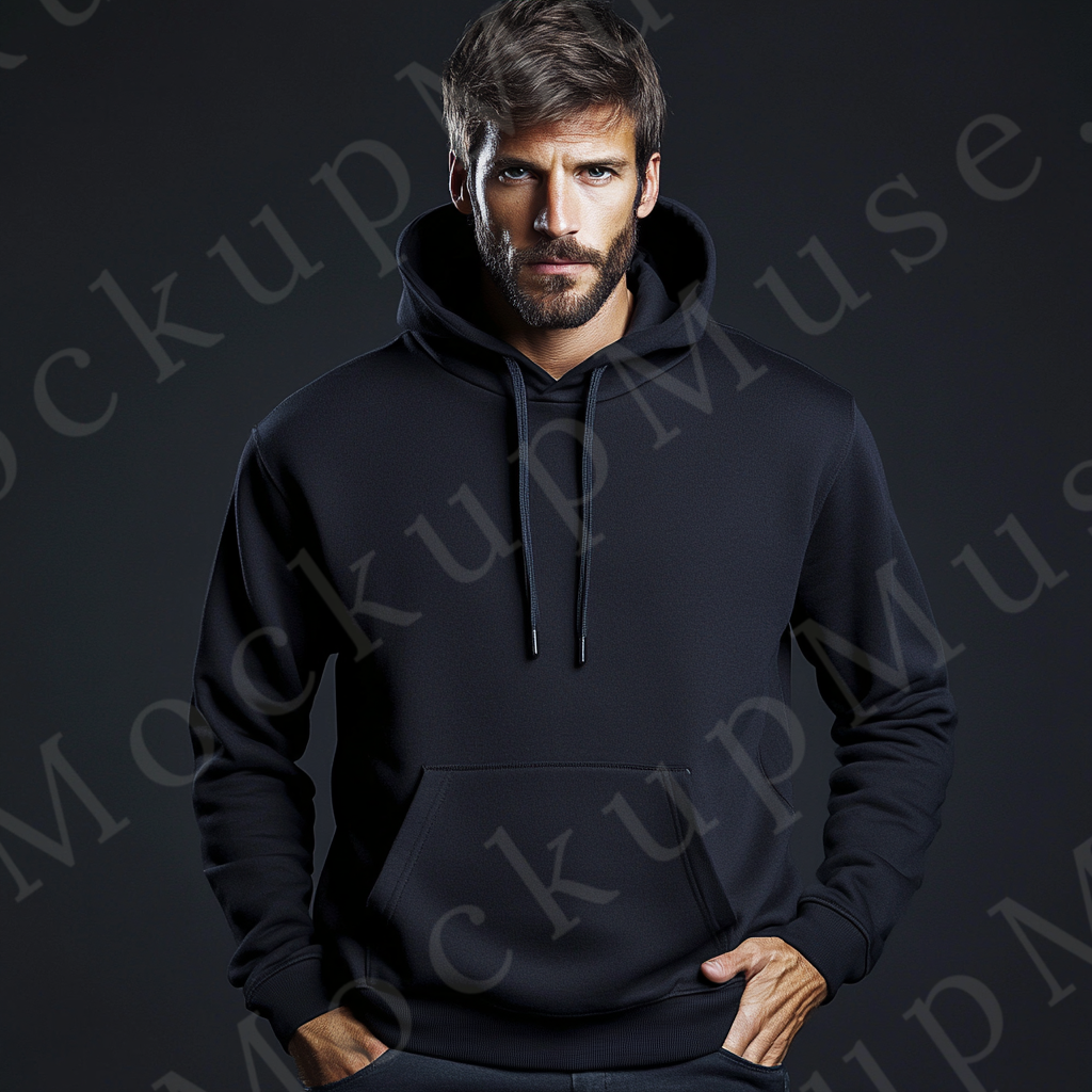 Hoodie Mockup – Black Pullover (Gildan 18500 fit), Men's, Studio Scene, Front View