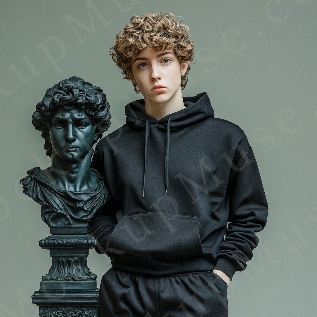 Hoodie Mockup – Black Pullover (Gildan 18500 fit), Men's, Editorial + Studio Scene, Front View