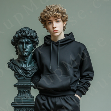 Hoodie Mockup – Black Pullover (Gildan 18500 fit), Men's, Editorial + Studio Scene, Front View