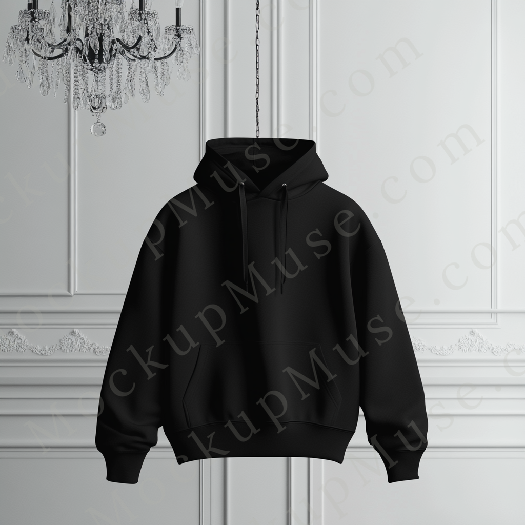 Hoodie Mockup – Gildan 18500 Black Unisex, Studio Display, Front View