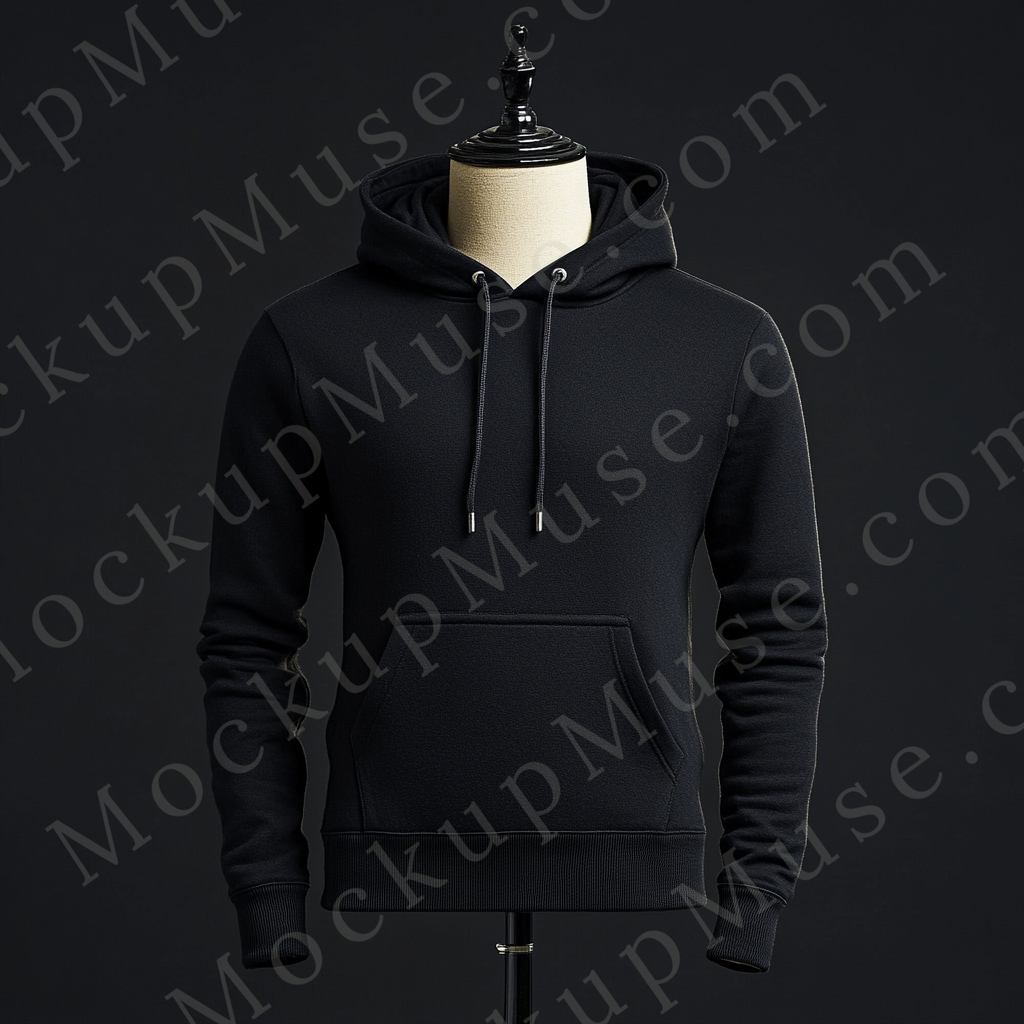 Hoodie Mockup – Gildan 18500 Black Unisex, No Model, Front View