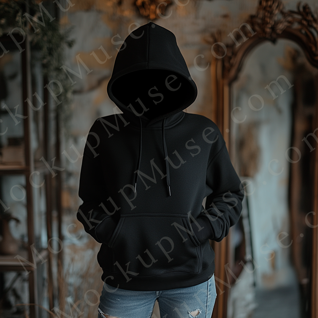 Hoodie Mockup for Women – Gildan 18500 Black, Clean Background, Front View