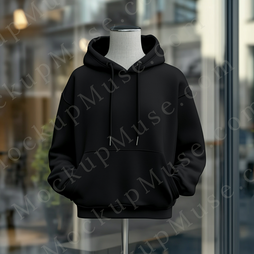Hoodie Mockup – Gildan 18500 Black Unisex, No Model, Front View