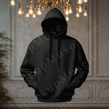 Hoodie Mockup for Men – Gildan 18500 Black, Studio Display, Front View