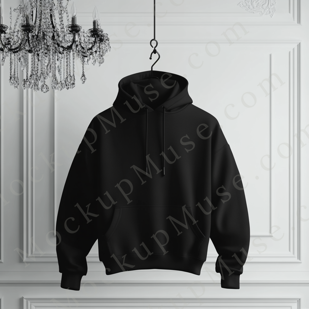 Hoodie Mockup – Gildan 18500 Black Unisex, Clean Background, Front View