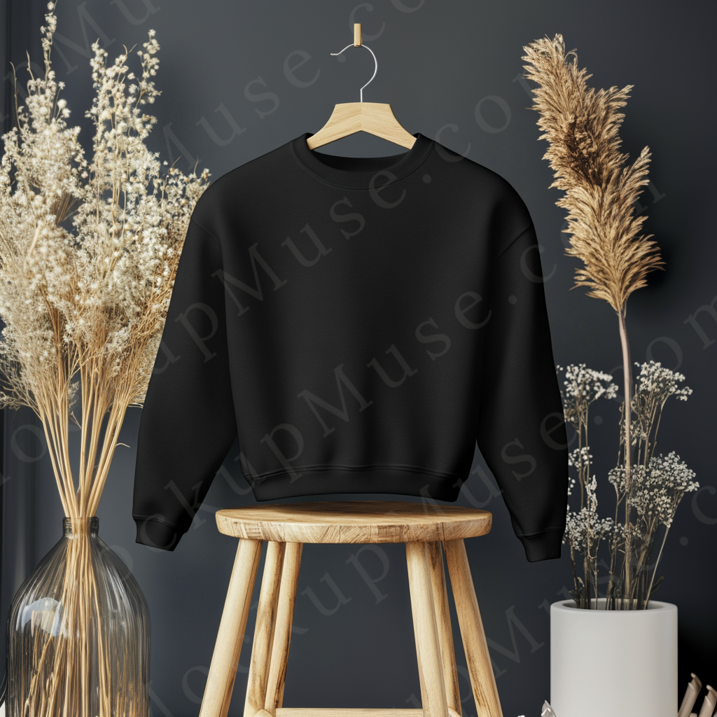 Black Sweatshirt, No Model, Neutral Studio Scene, Front View (Gildan 18000), Digital Download, Gildan 18000 Sweatshirt POD Mockup