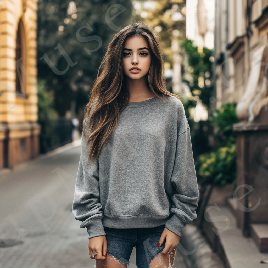 Women's Grey Sweatshirt Mockup – Lifestyle Scene
