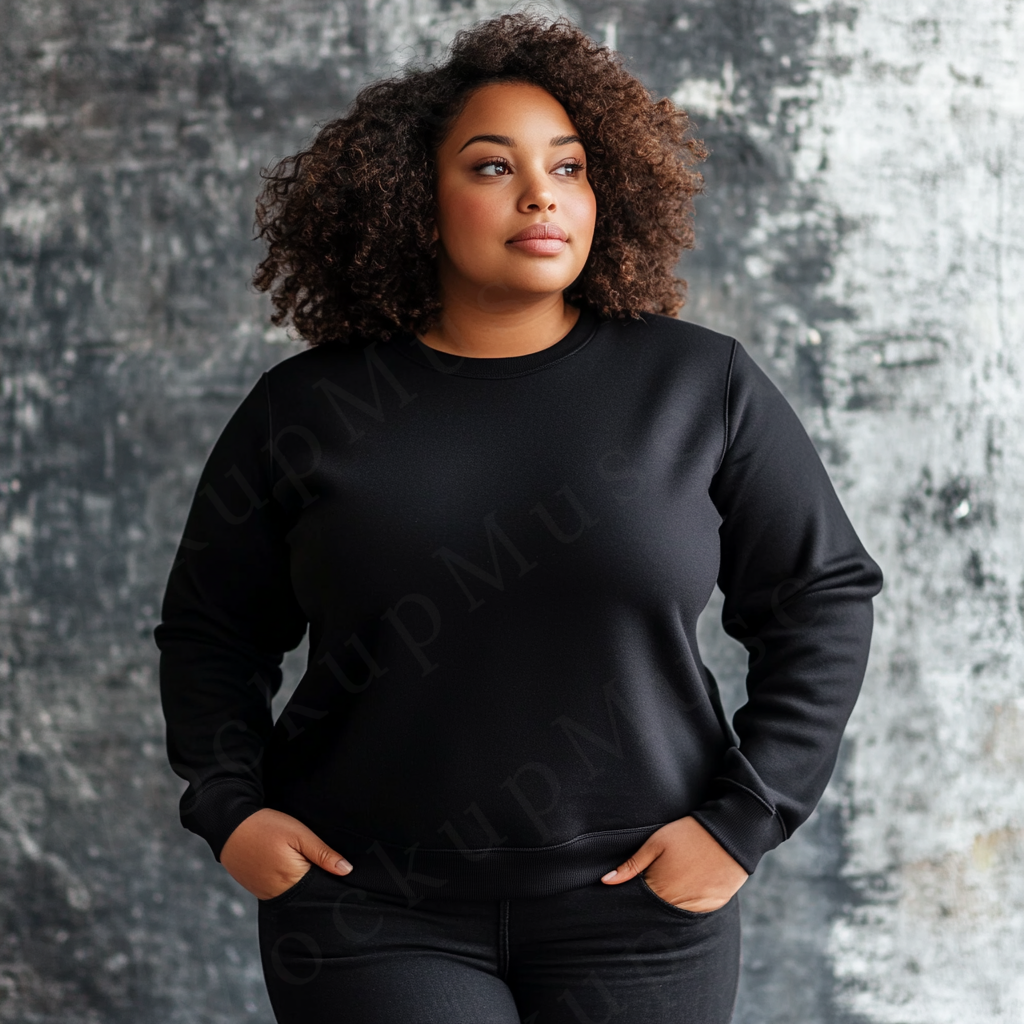 Women’s black crewneck sweatshirt mockup – digital download