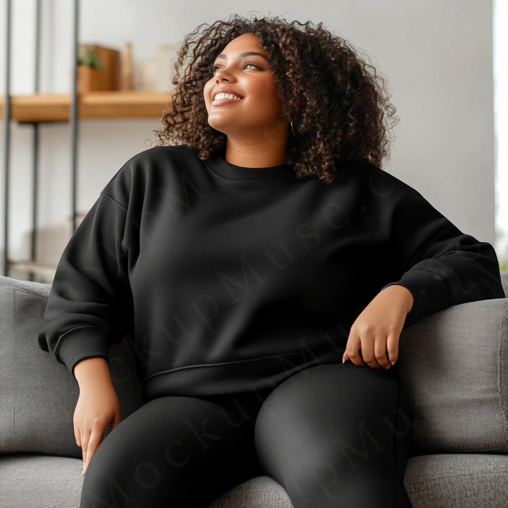 Women’s black crewneck sweatshirt mockup – digital download