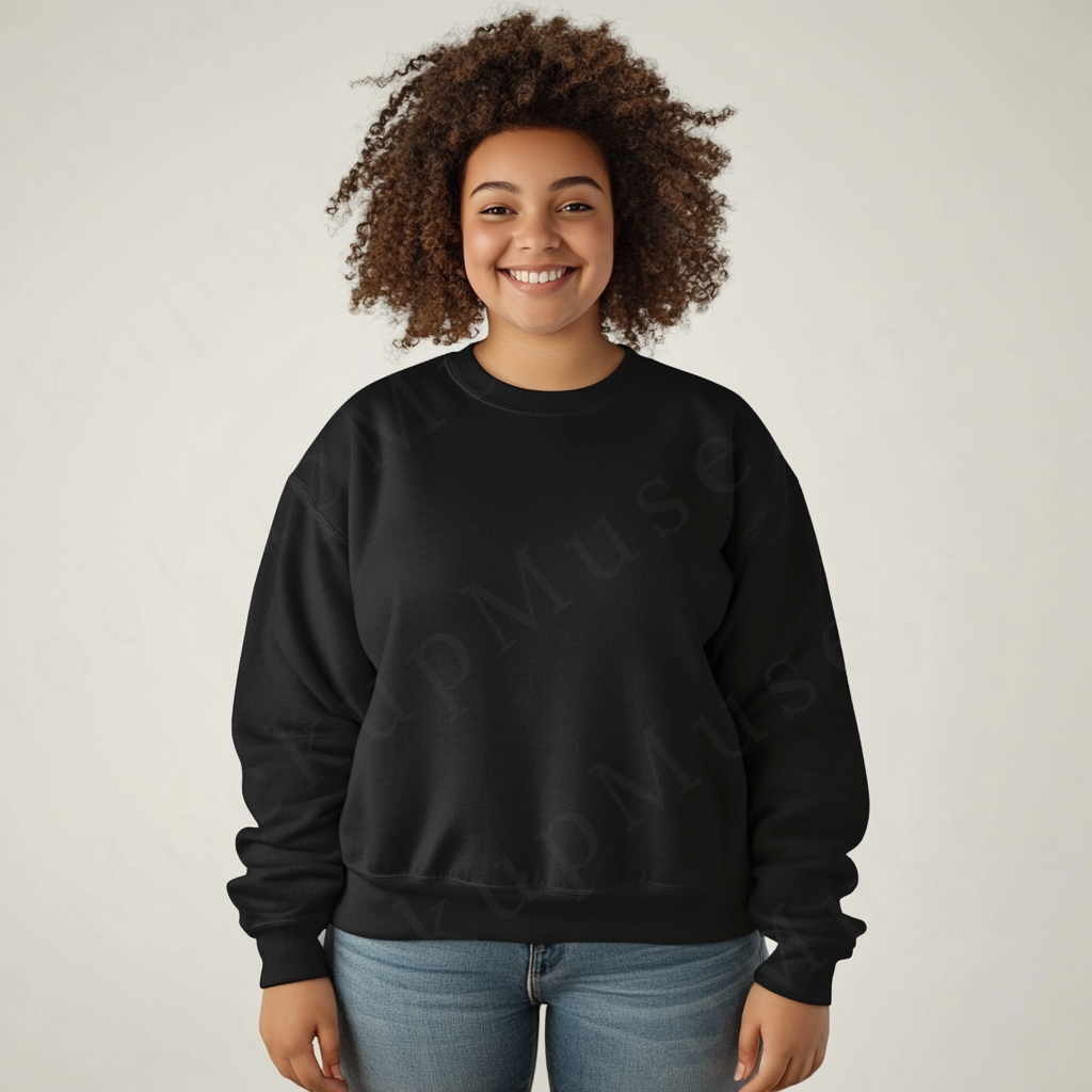 Women’s black crewneck sweatshirt mockup – digital download