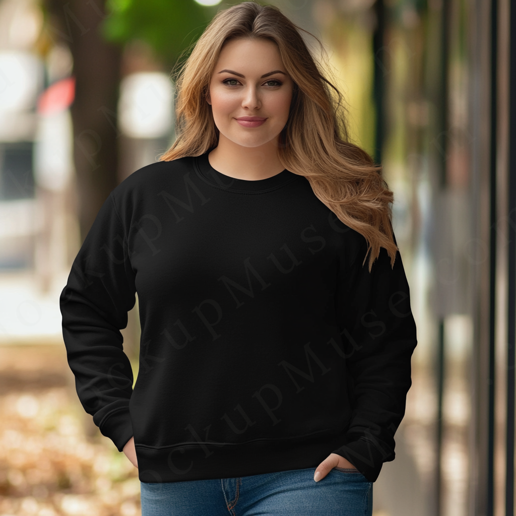 Women’s black crewneck sweatshirt mockup – digital download