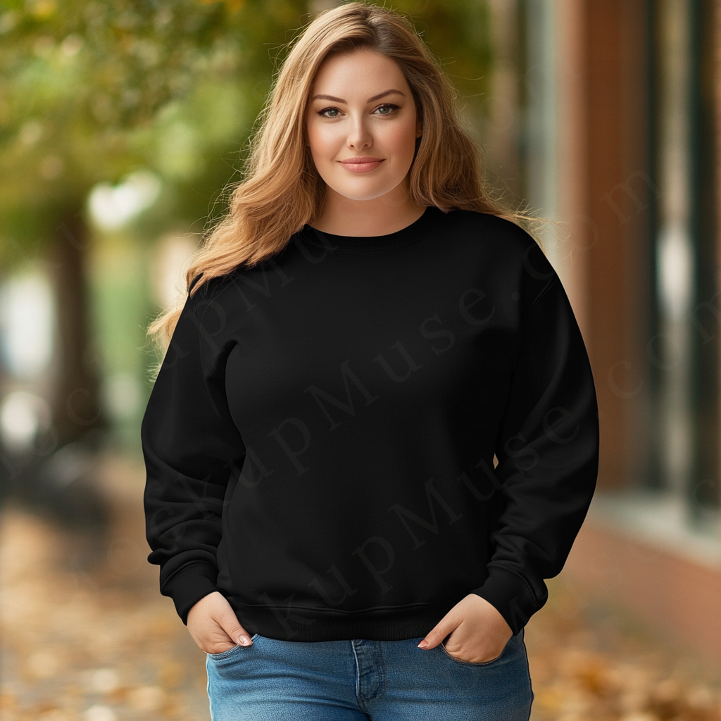 Women’s black crewneck sweatshirt mockup – digital download