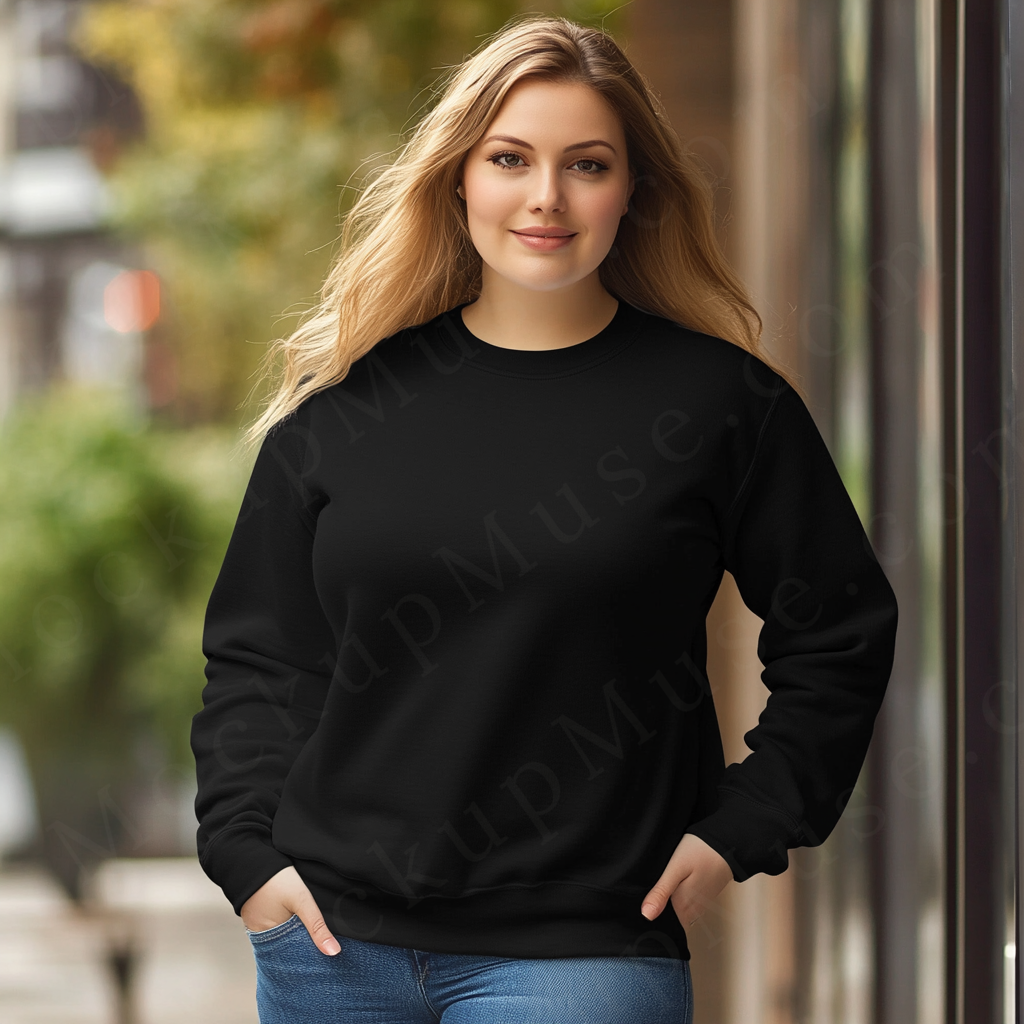 Women’s black crewneck sweatshirt mockup – digital download