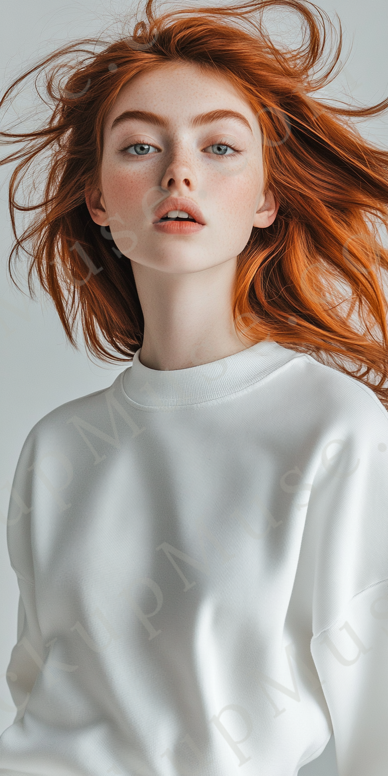 women’s white crewneck sweatshirt mockup, gray studio, gildan 18000, front view, digital download for Etsy and Shopify