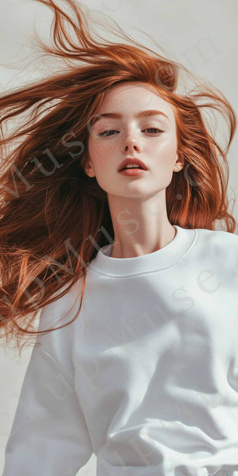 women’s white crewneck sweatshirt mockup, gray studio, gildan 18000, front view, digital download for Etsy and Shopify