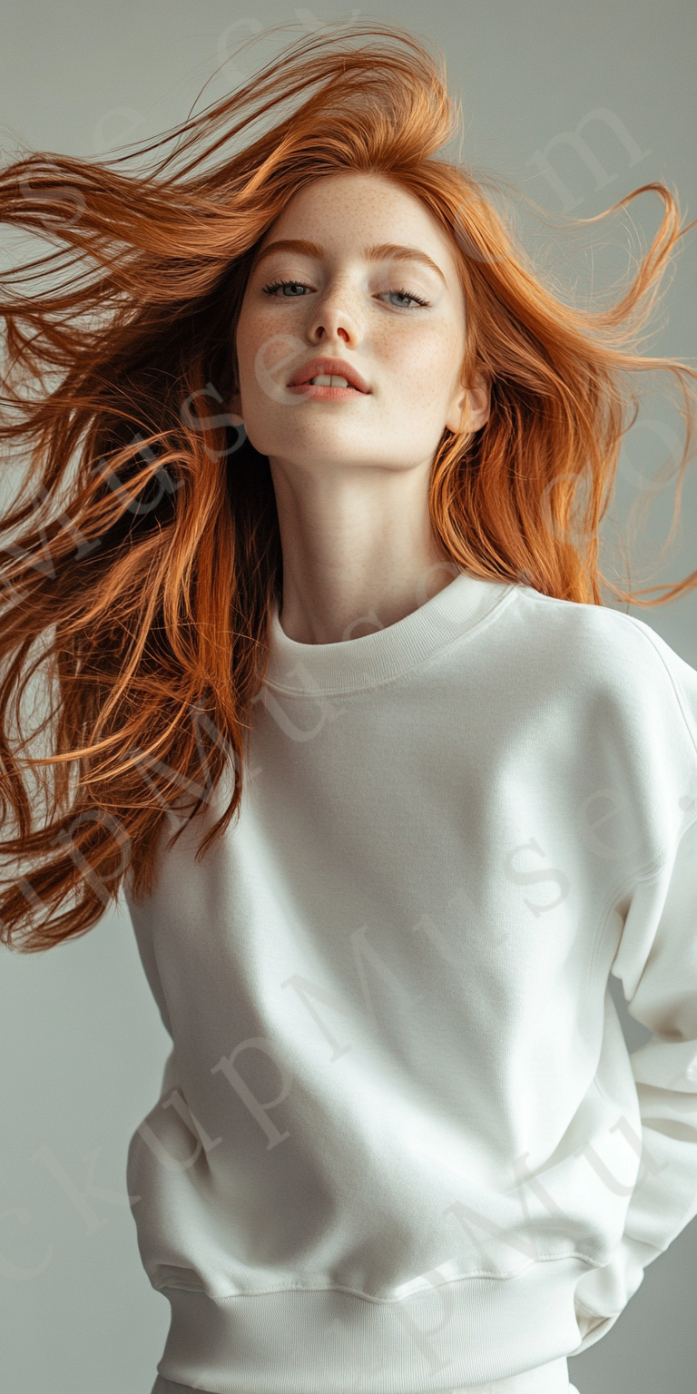 women’s white crewneck sweatshirt mockup, gray studio, gildan 18000, front view, digital download for Etsy and Shopify