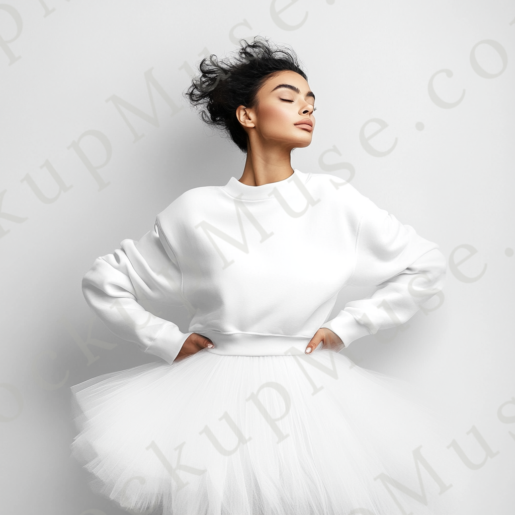 women’s white crewneck sweatshirt mockup, white studio, gildan 18000, front view, digital download for Etsy and Shopify