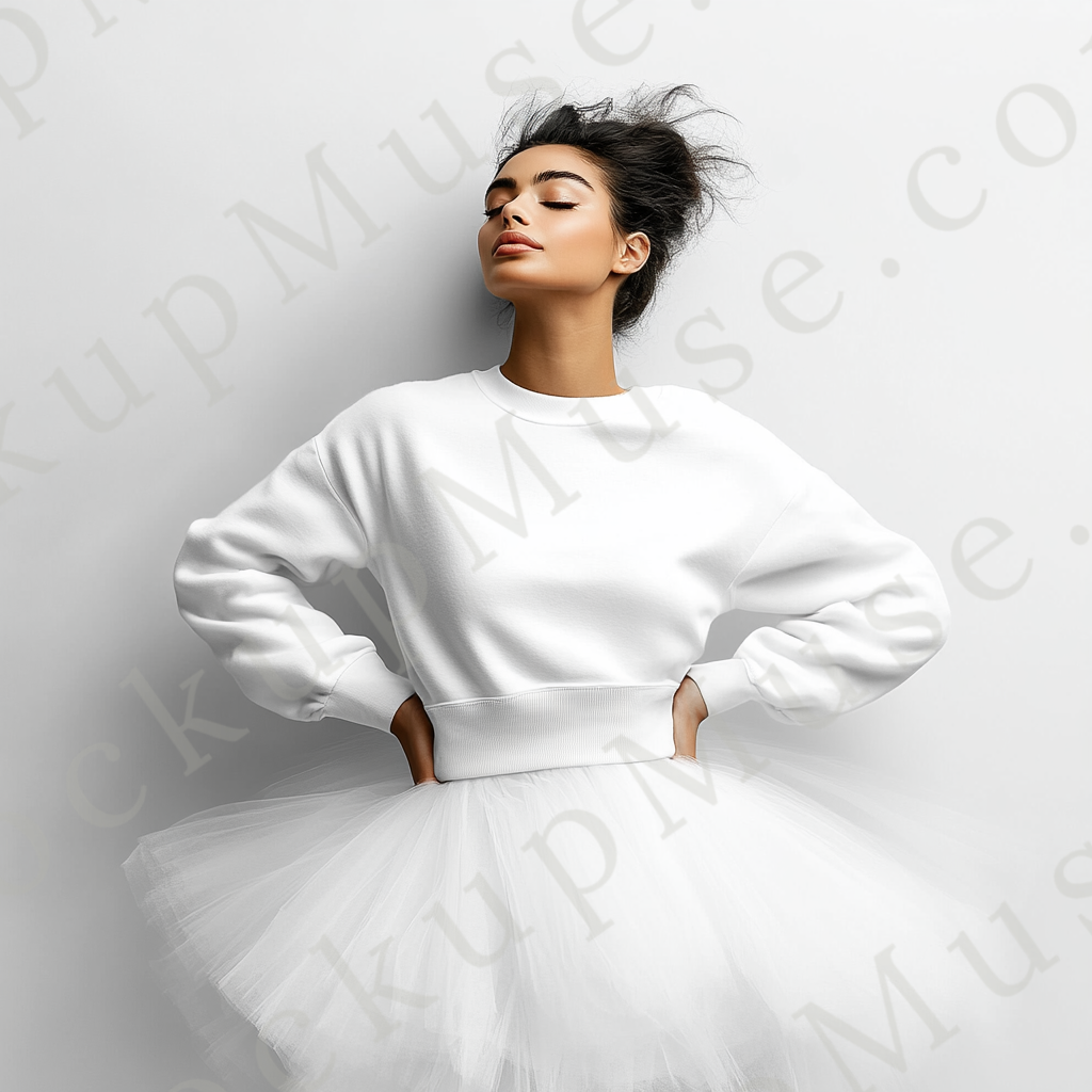 women’s white crewneck sweatshirt mockup, white studio, gildan 18000, front view, digital download for Etsy and Shopify