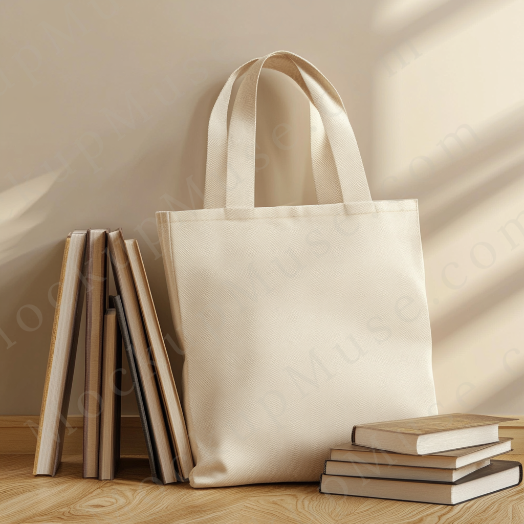 Tote Bag Mockup Liberty OAD113 Cotton Canvas – Front View with Books