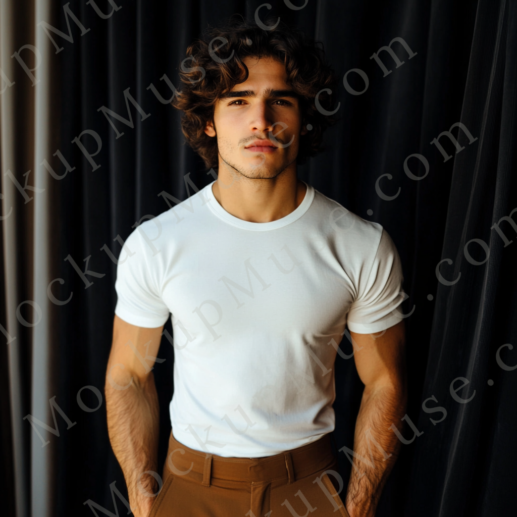 T‑Shirt Mockup – Gildan 5000 Men’s White Crewneck, Short Sleeve — Editorial Look